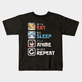 Eat Sleep Anime Repeat Kids T-Shirt